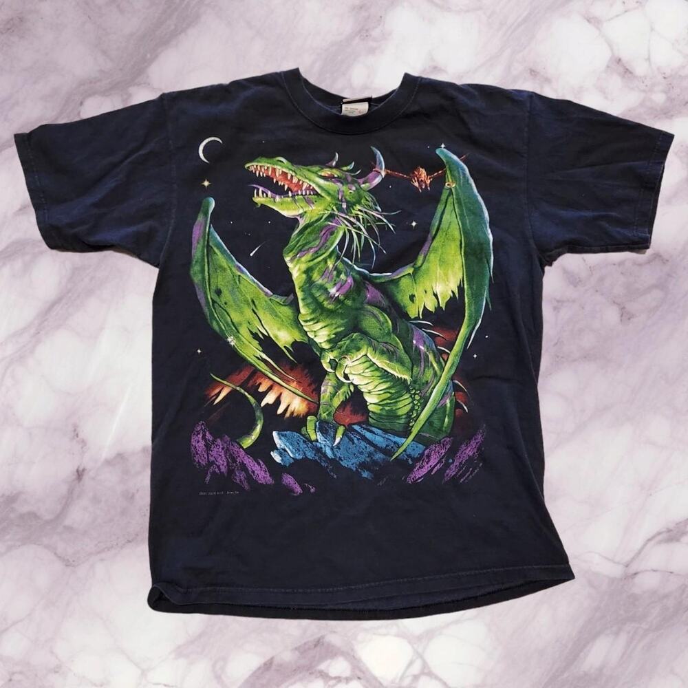 Vintage 2001 Liquid Blue Brian Fox Fighting Dragons *RARE* All Over Print Shirt
